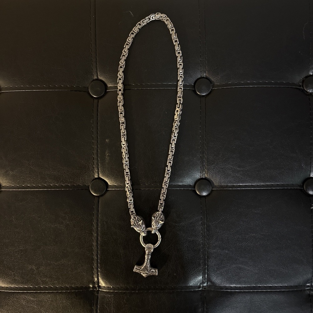 Men's Viking Hammer‎ Amulet Pendant Chain Necklace Silver